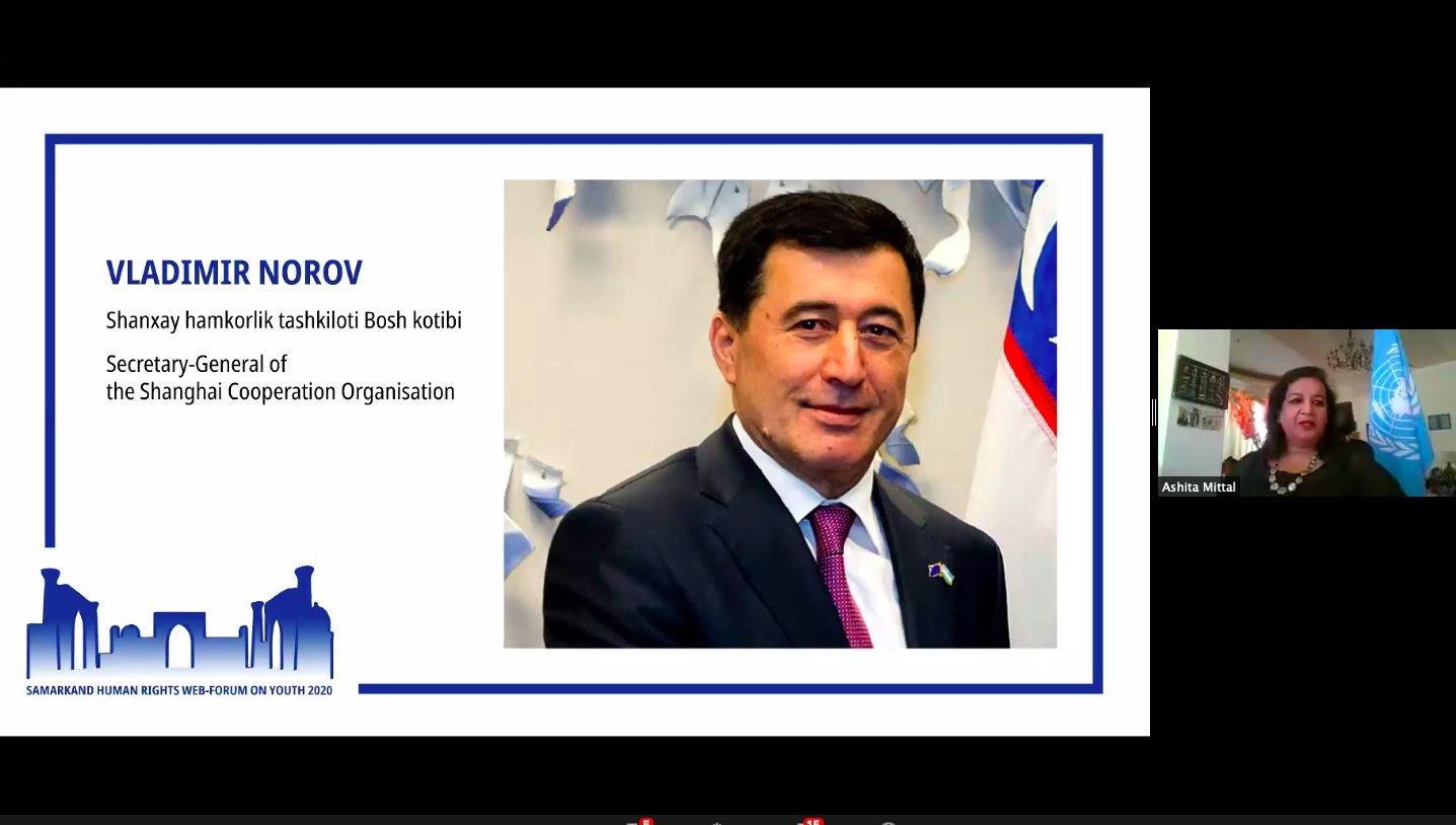 Inson huquqlari bo'yicha Samarqand veb-forumi "Yoshlar 2020: Global birdamlik, barqaror rivojlanish va inson huquqlari" ochilish marosimi