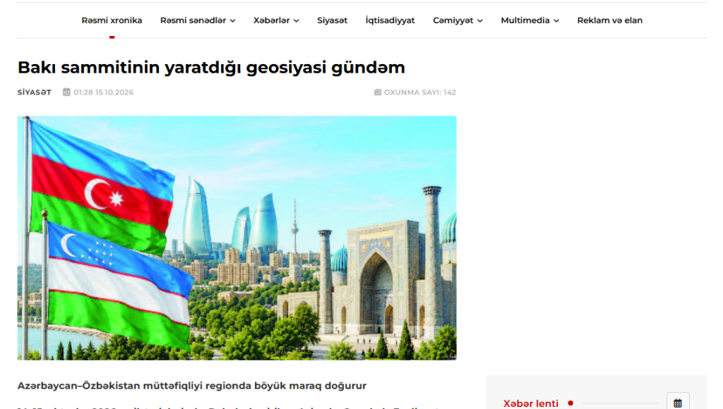 Ozarbayjon matbuoti O‘zbekiston Prezidentining Boku sammitidagi ishtirokini keng yoritmoqda