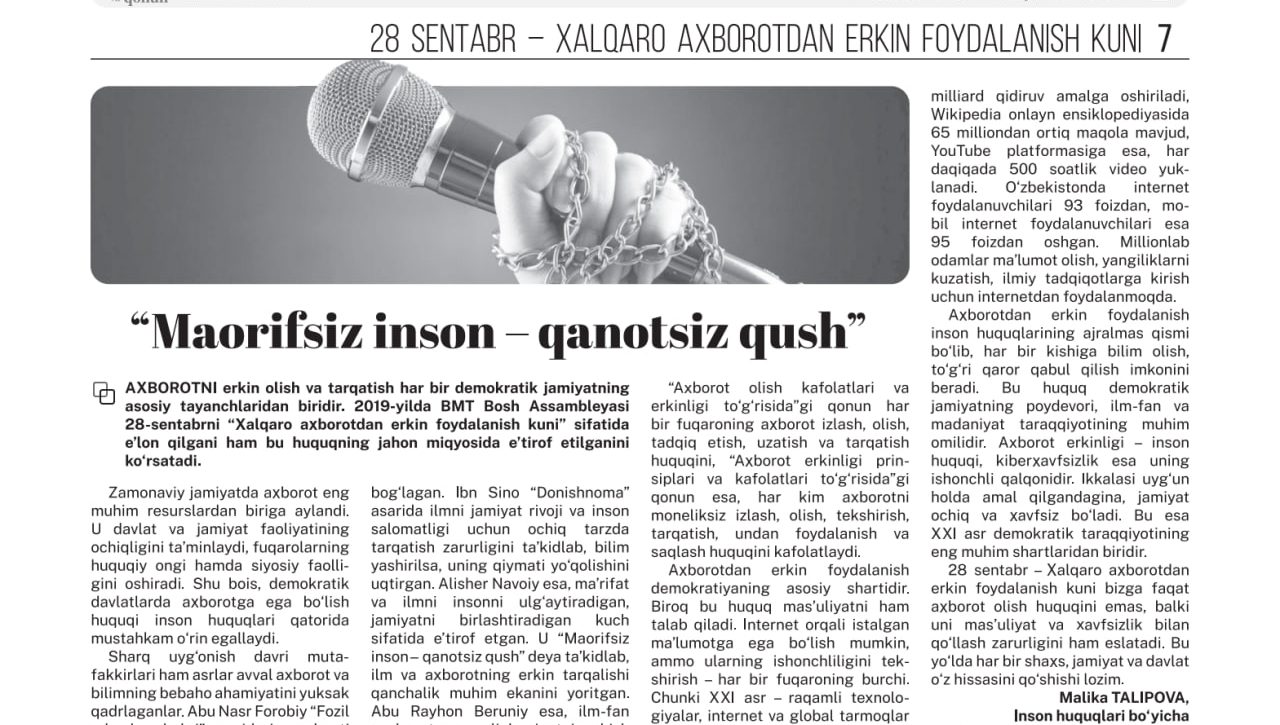 Maorifsiz inson - qanotsiz qush