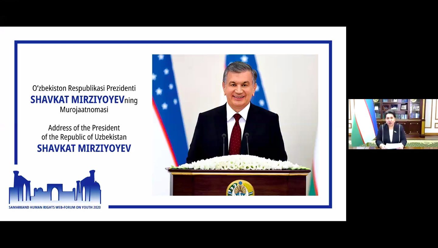 “Yoshlar 2020: global miqyosdagi birdamlik, barqaror taraqqiyot va inson huquqlari” mavzusida o'tkazilayotgan inson huquqlari bo'yicha Samarqand forumi ishtirokchilariga
